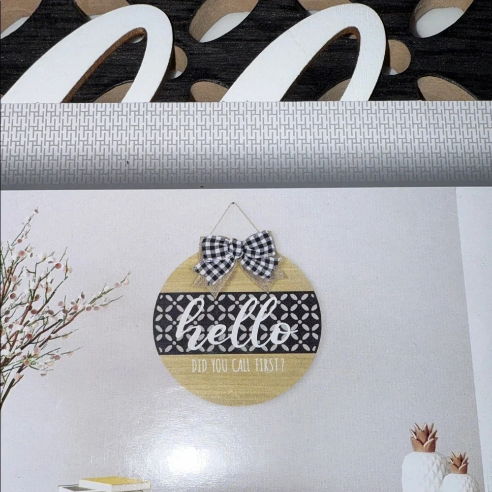 Huntington Home Tan and Black Circle Sign with Checkered Bow